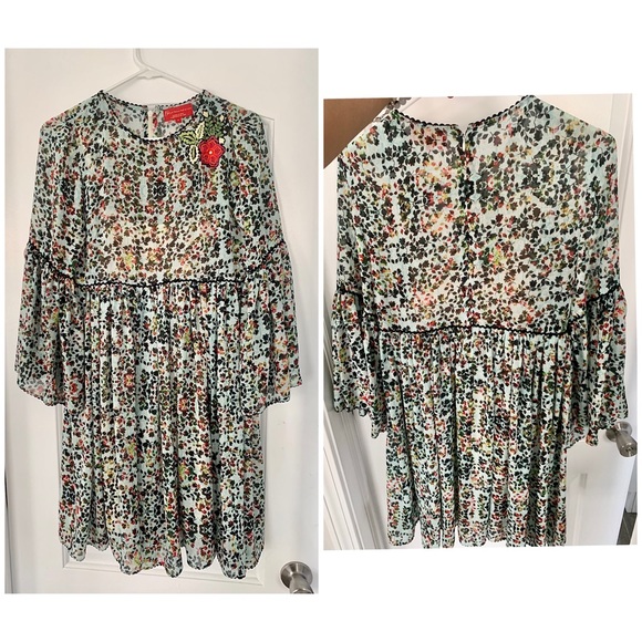 Anthropologie Bhanuni By Jyoti Libra Dress Floral Embroidered Bell Sleeve - Picture 2 of 6